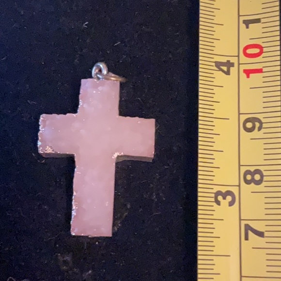 ✝️ ESTATE Jewelry Sale Beautiful Light Pink Quartz BOLD CROSS Pendant - Picture 4 of 5
